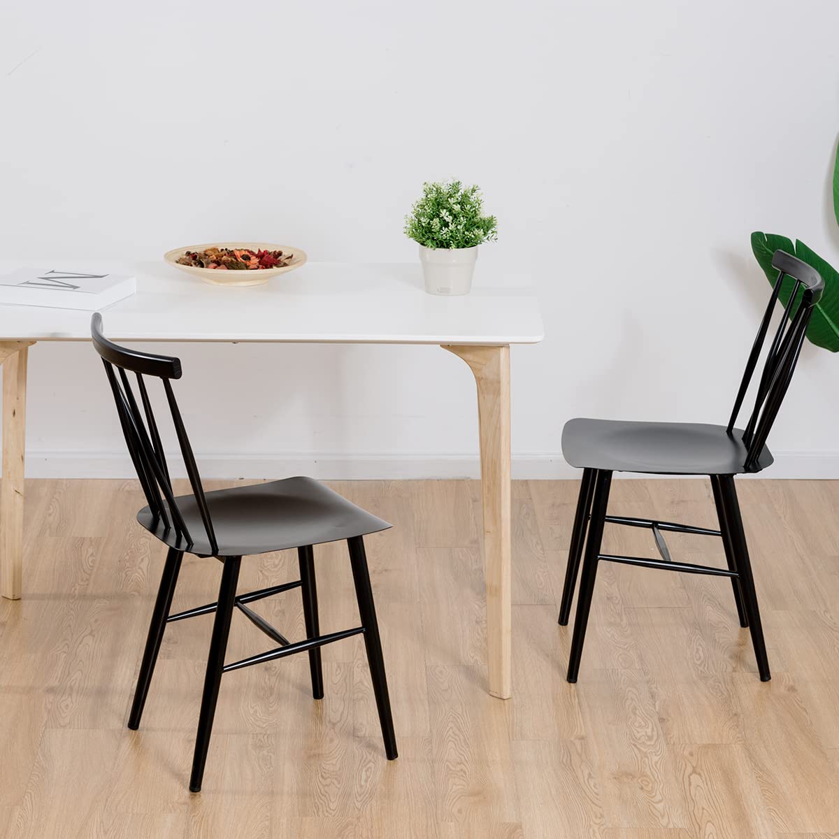 Giantex Set of 2 Steel Dining Chairs, Black Counter Height Chairs