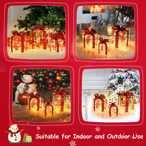 Set of 3 Christmas Lighted Gift Boxes Suitable for Indoor and Outdoor