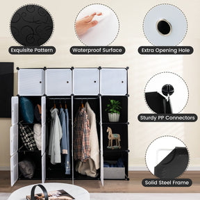Giantex 16-Cube Storage Organizer DIY Modular Closet Storage Cabinet with Hanging Poles for Clothing Black