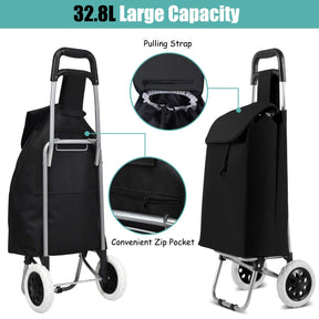Giantex Folding Shopping Cart Foldable Shopping Trolley Bag w/ 2 Swivel Wheels