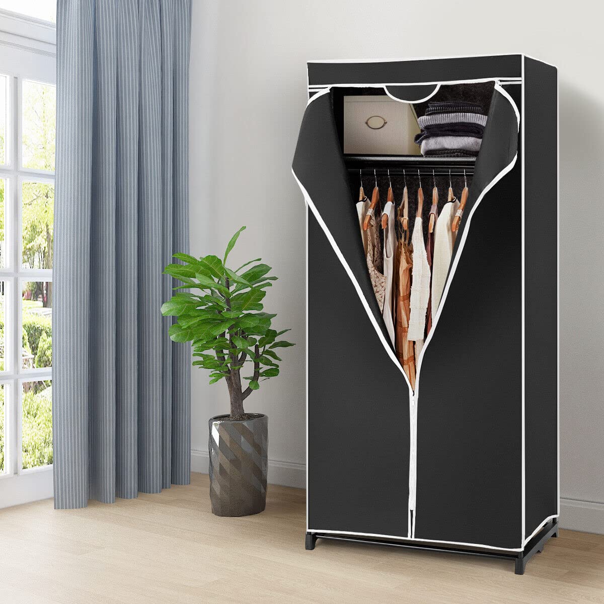 Giantex Wardrobe w/Metal Frame, Folding Fabric Cabinet
