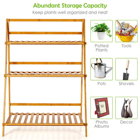 Folding Bamboo Plant Stand, 3-tier Ladder Plants Holder Organizer