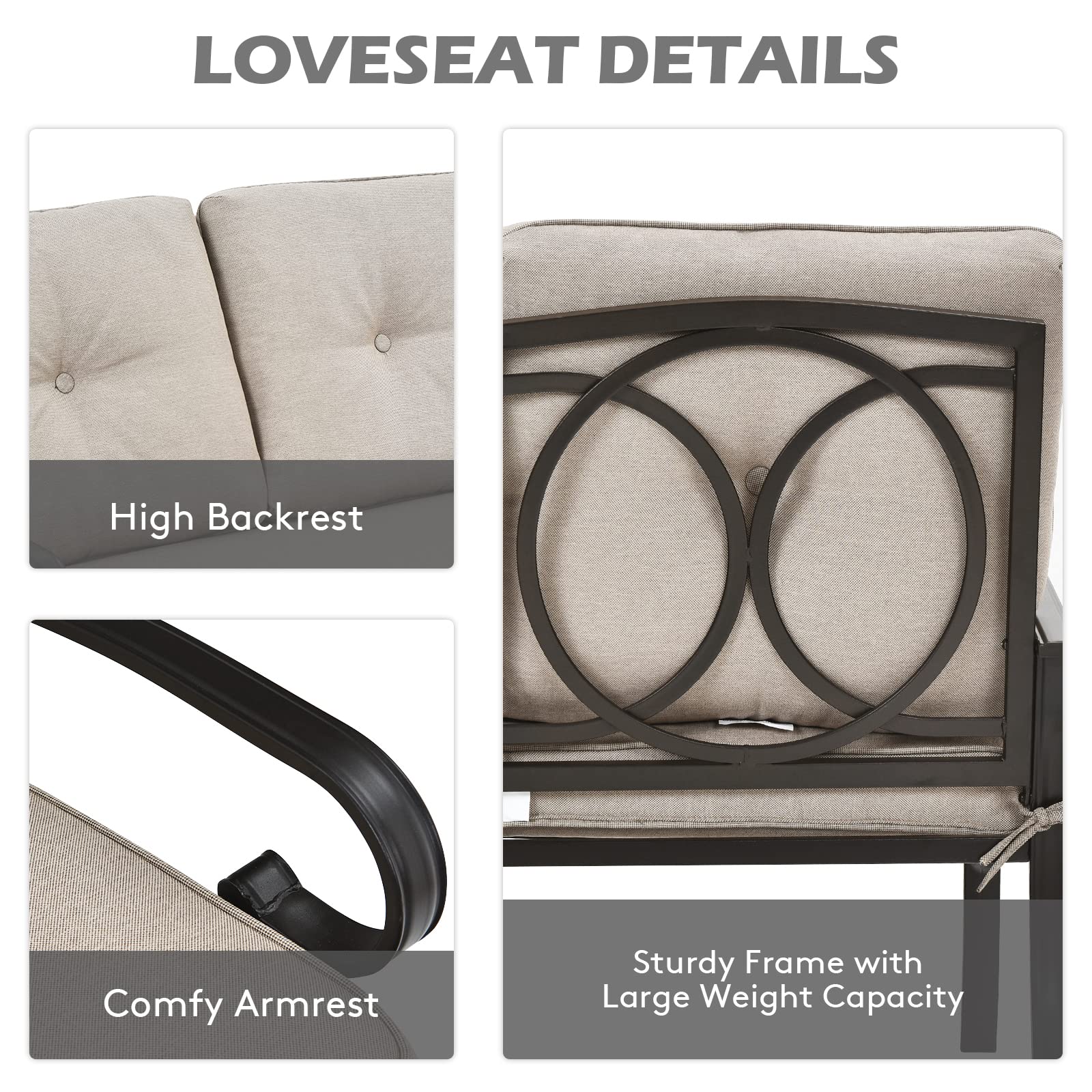 2 Pieces Outdoor Conversation Set with Ergonomic Backrest & Armrest for Balcony & Poolside