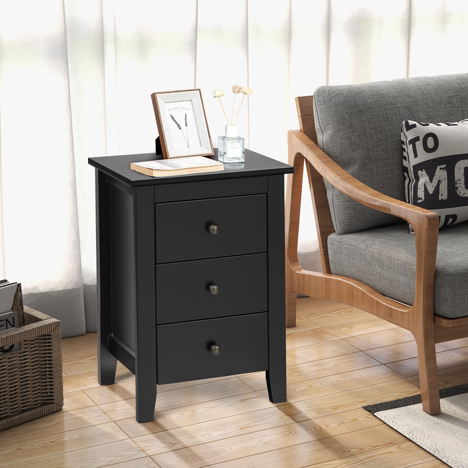 Giantex Nightstand with Drawers 3 Drawers