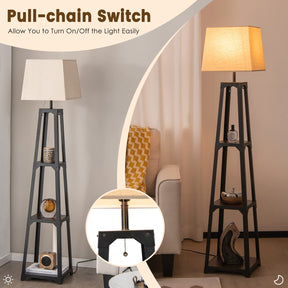 Shelf Floor Lamp, Display Floor Lamp with Shelves and Linen Lampshade
