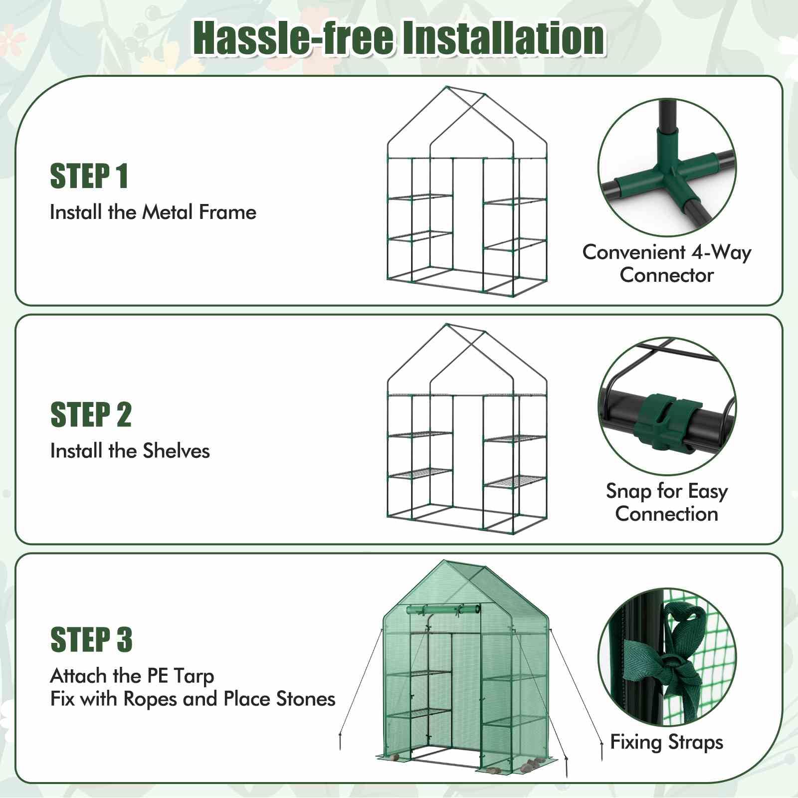 194cm Garden Greenhouse 3-Tier Waterproof Anti-UV Tarpaulin for Flower