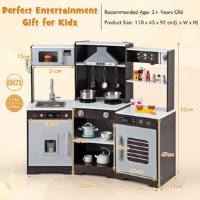 HONEY JOY Kids Pretend Play Kitchen Wooden Kitchen Playset Toy Gift w/Range Hood