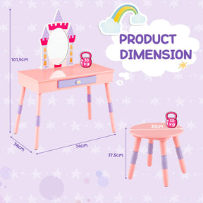 HONEY JOY Kids Vanity Set, Dressing Table for Children with Mirror and Stool, Princess Makeup Table