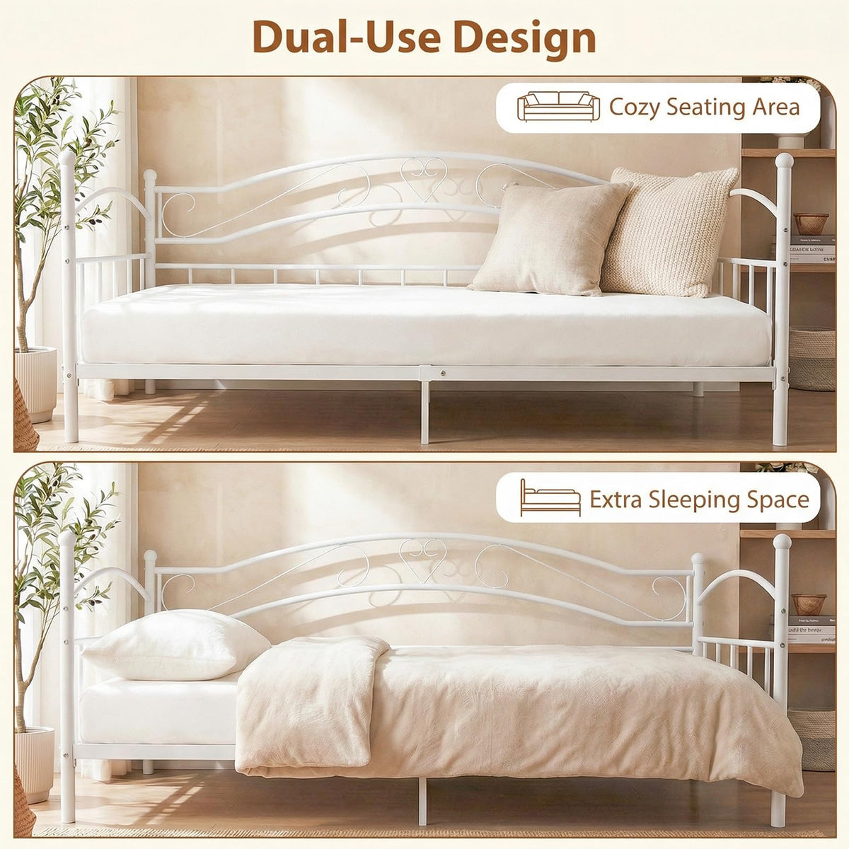 Metal Daybed Frame, 190 x 90 cm Sofa Bed with Classic Headboard