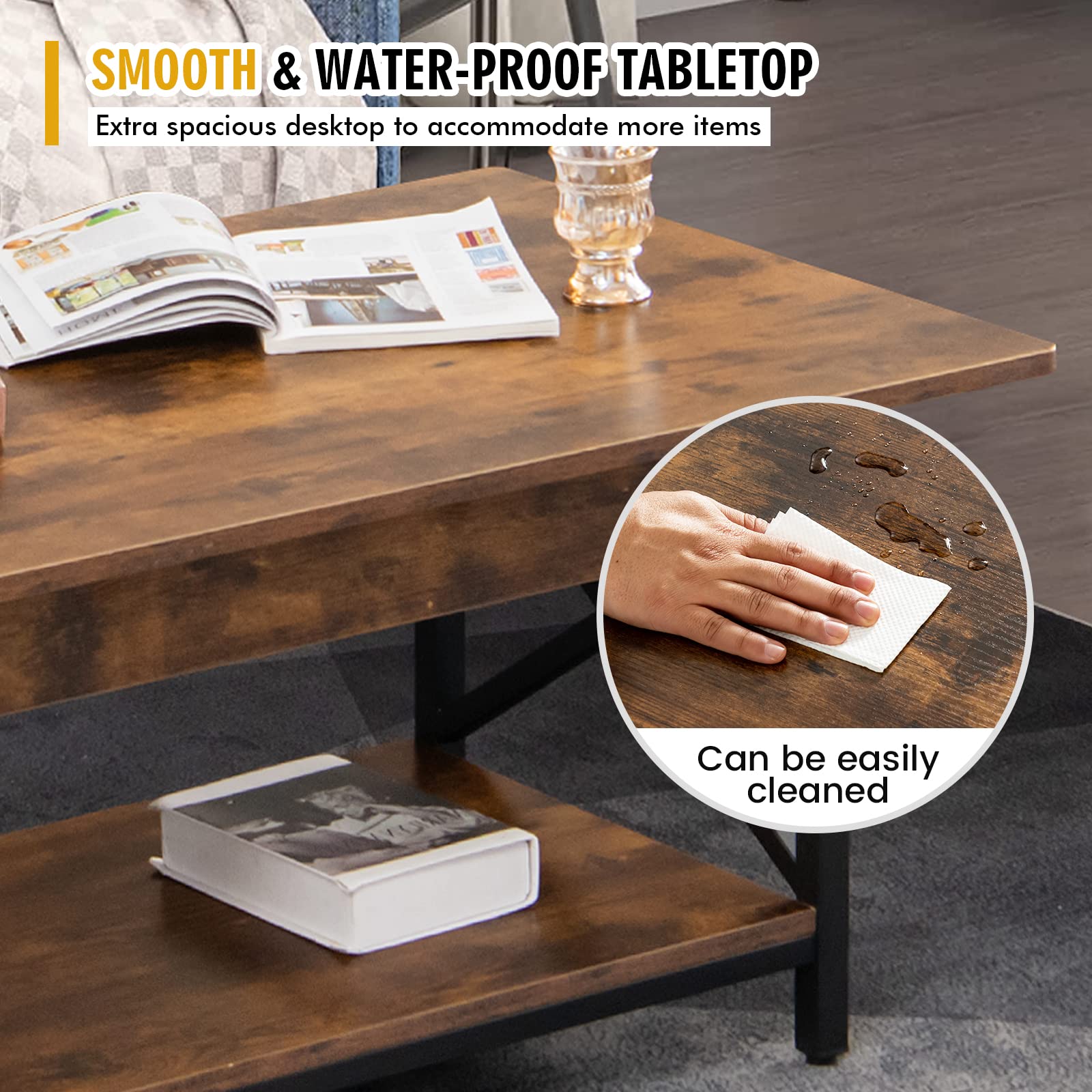 Giantex 2-Tier Industrial Coffee Table, Home Cocktail Table Tea Table with Storage Shelf and X-Shape Steel Frame