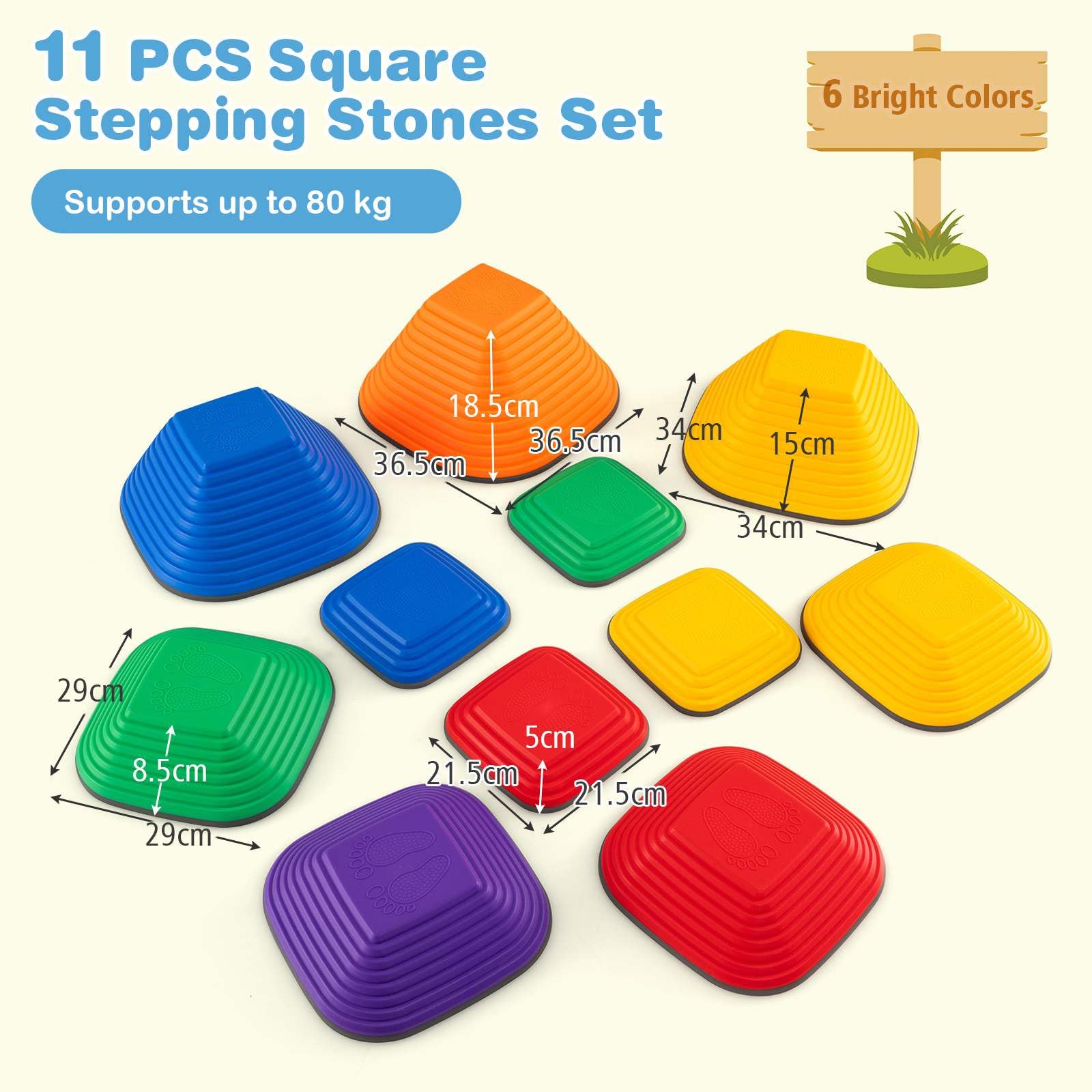 11 Pieces Stepping Stone with Full Non-Slip Rim for Kids