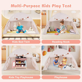 Twin Full Size Bed Tent for Kids, Foldable & Portable Canopy Tent on Twin Bunk Bed with 2 Windows and Flags