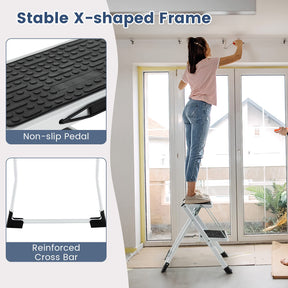 2 Step Ladder, Folding Step Stool with Heavy-Duty Metal Frame