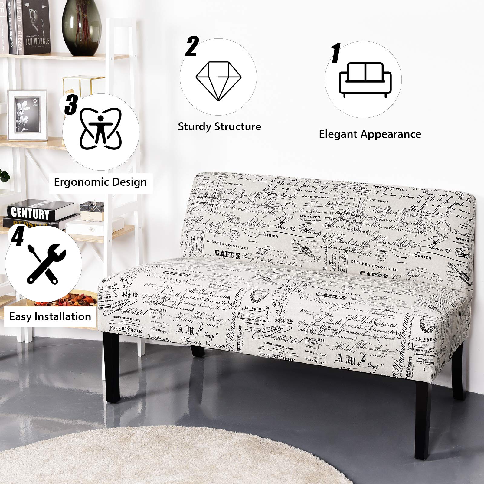 Giantex Armless Loveseat Sofa, 2-Seater Sofa