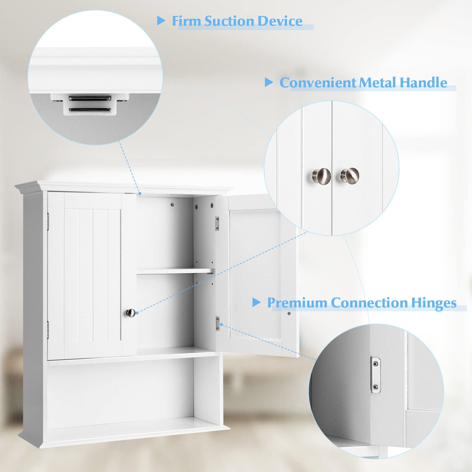 Giantex Bathroom Wall Cabinet, Wooden Hanging Cabinet w/Doors & Shelves, White