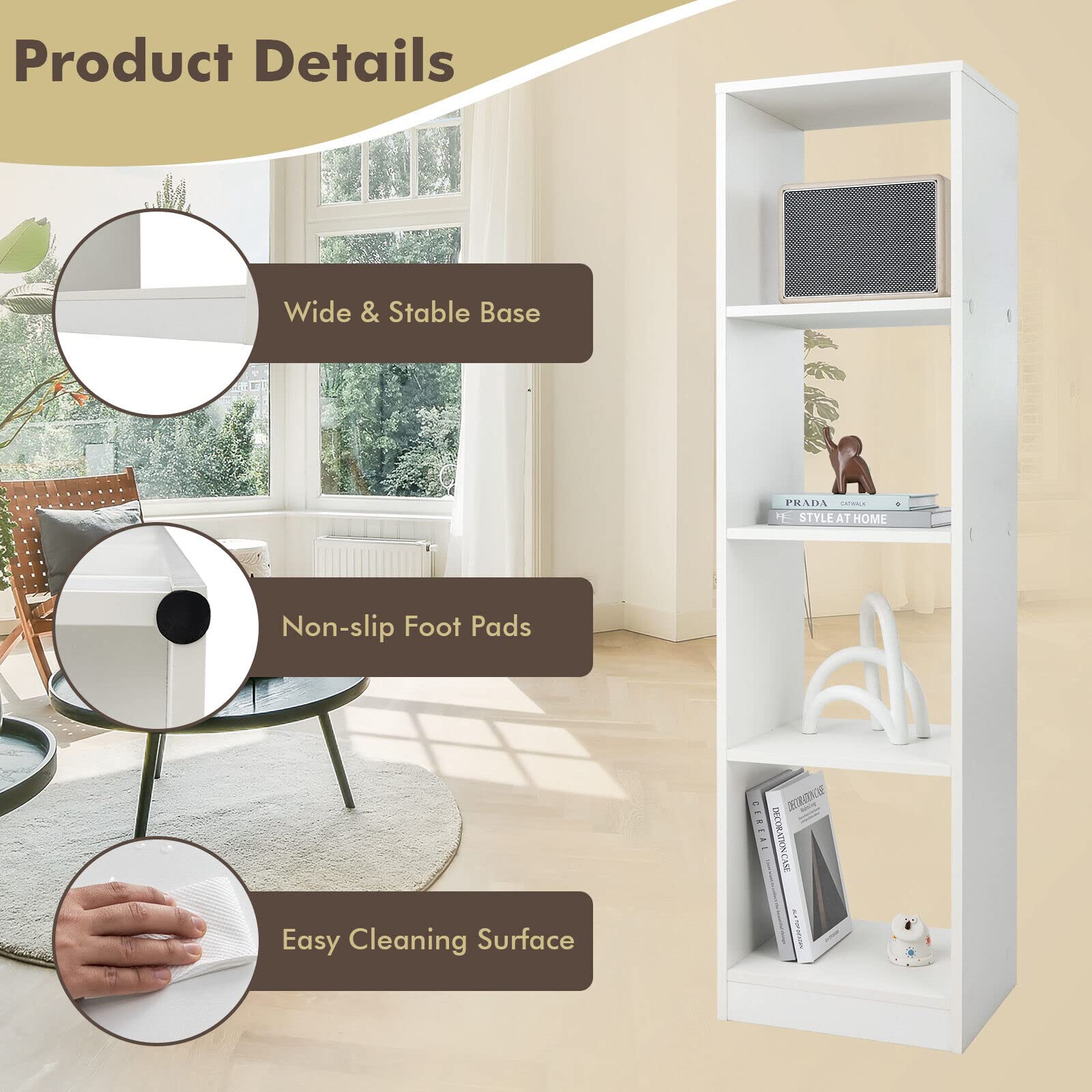 Giantex 4 Tier Bookcase, Floor Standing Open Bookshelf