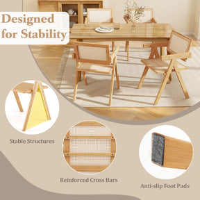 Rattan Dining Chair, Cane Kitchen Chair with Sturdy Bamboo Frame