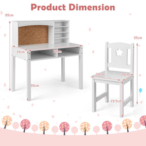 HONEY JOY Kids Table and Chair Set, Students Study Desk w/Chair, Hutch, Cork Bulletin Board, Bookshelf & Drawers
