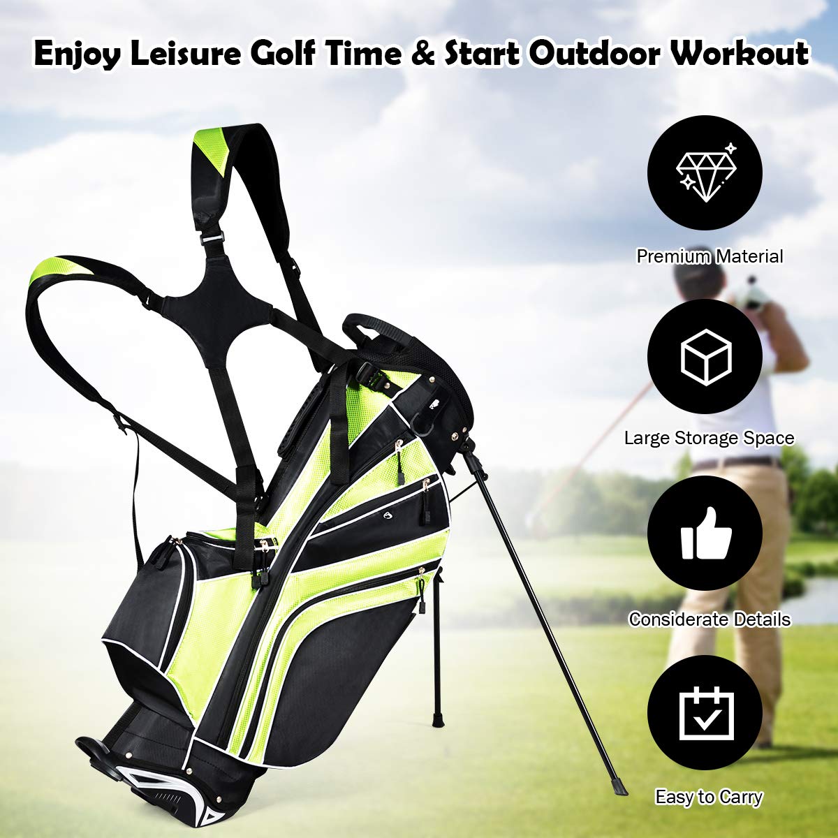 Stand Bag, Golf Club Bag with 6 Way Organizer Divider Top, 7 Zippered Pockets Including Cooler Bag & Waterproof Pockets