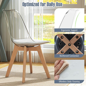 Set of 4 Clear Dining Chairs, Armless Modern Dining Chairs with Transparent Backrest