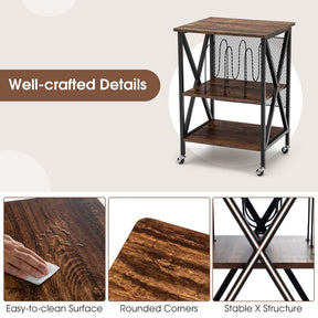 Giantex 3-Tier End Table, Rolling Turntable Stand, Rustic Vinyl Record Storage Holder w/ 3 Dividers for Albums
