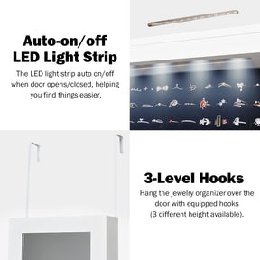 Giantex LED Jewelry Cabinet, Wall Mounted & Door Hanging Jewelry Armoire, Makeup Jewelry Organizer, White