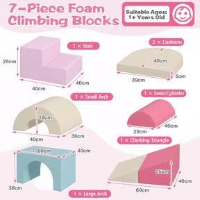 7-Piece Foam Climbing Blocks Soft PU Leather Play Gym