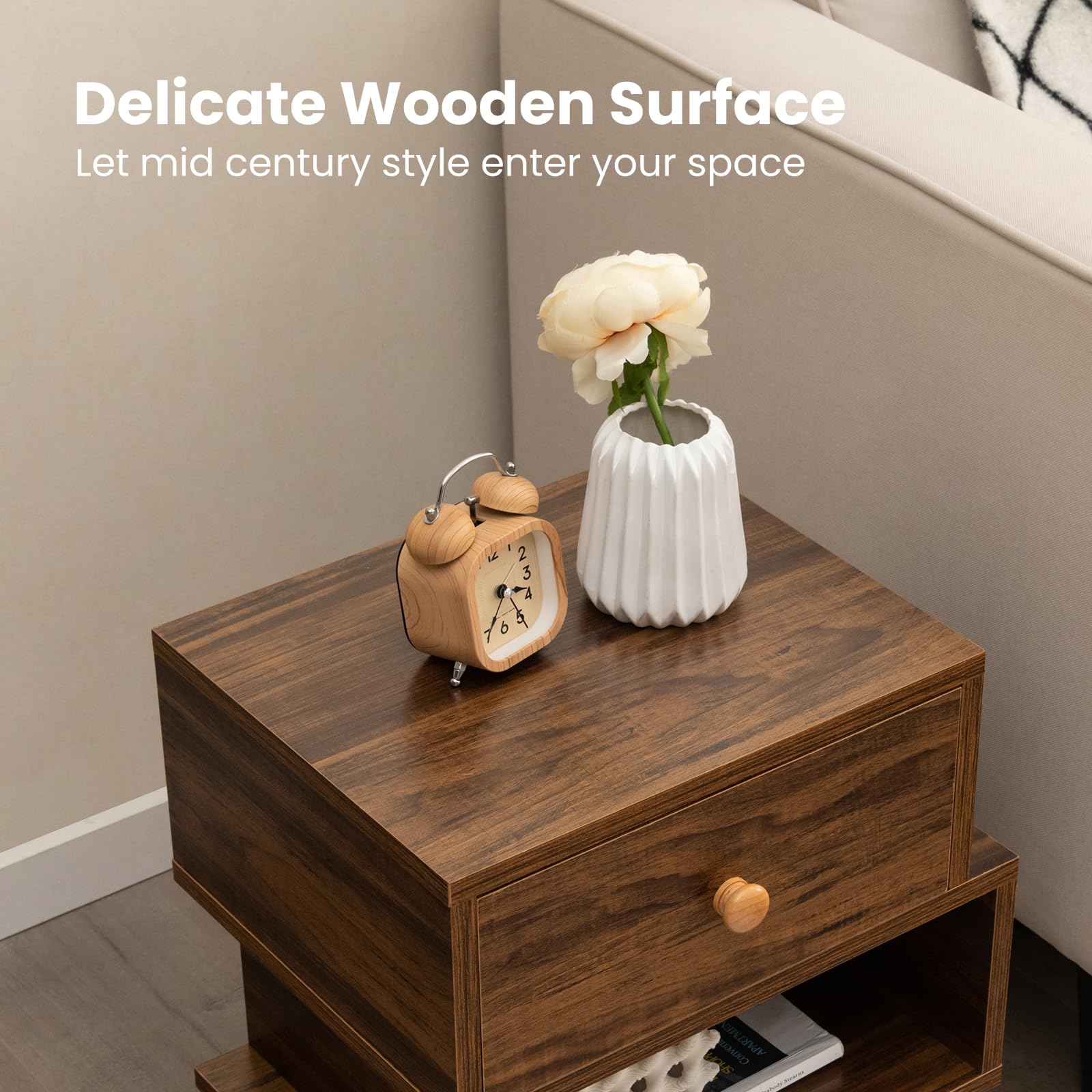 Giantex Nightstand Set of 2, Irregular Wooden Nightstand w/Elevated Metal Feet