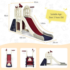 6-In-1 Large Slide with Basketball Hoop for Indoor & Outdoor Playground