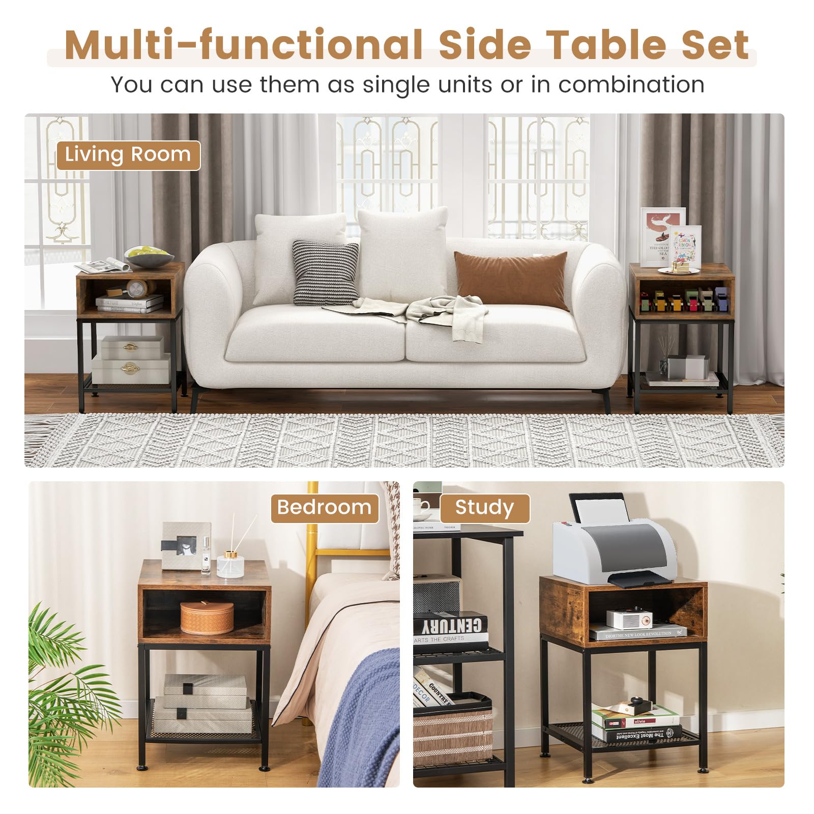 Giantex 40 cm Wood Top End Table w/Metal Frame