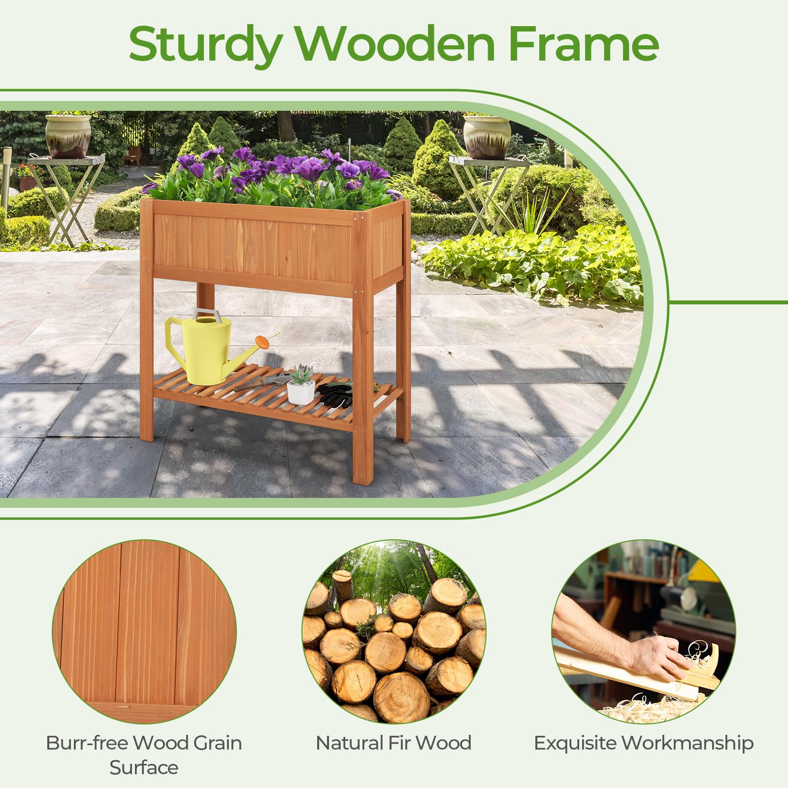Giantex Raised Garden Bed Outdoor, Elevated Fir Wood Garden Box with Legs