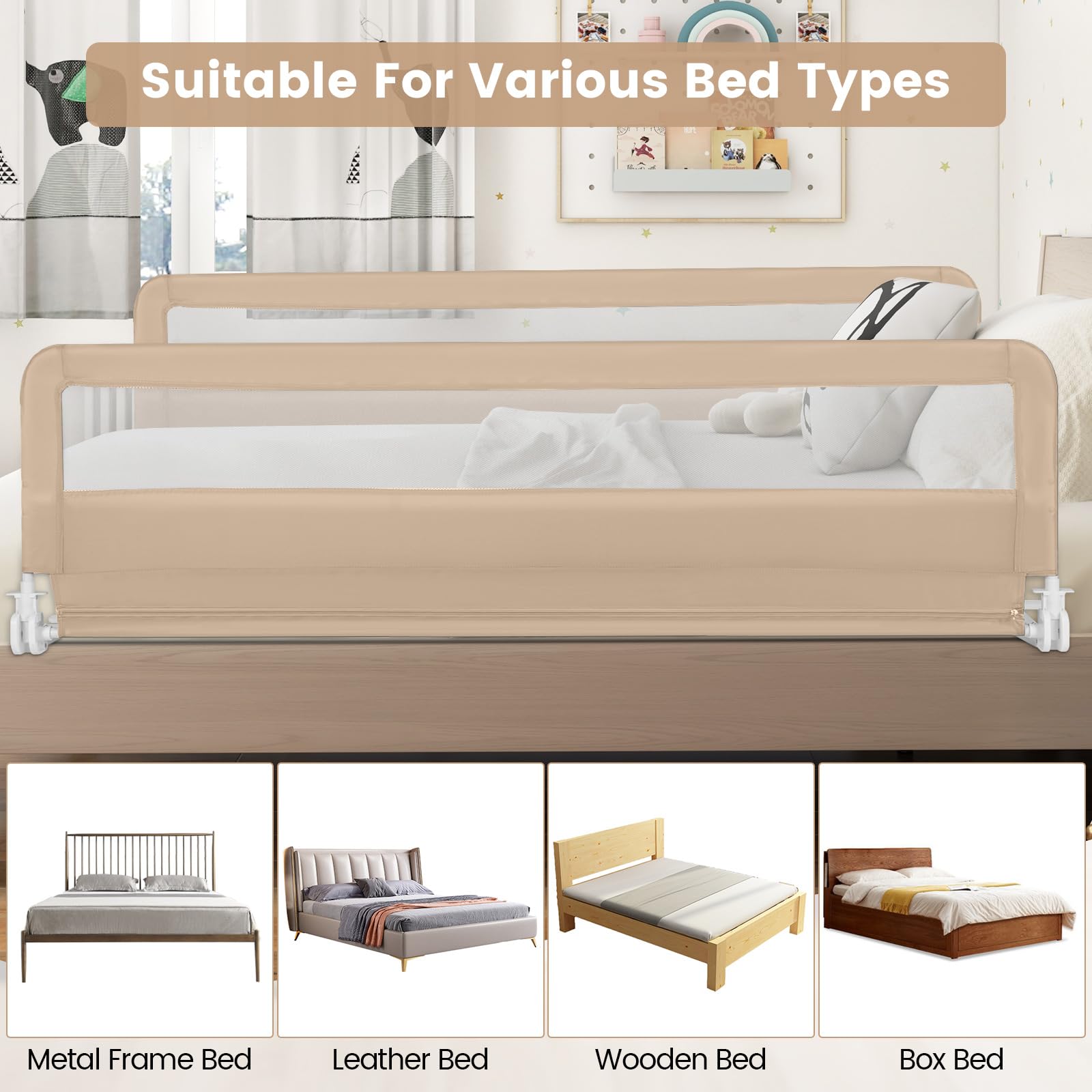 BABY JOY Bed Rail Guard for Toddlers, 180 x 55 cm Foldable Baby Bed Rail