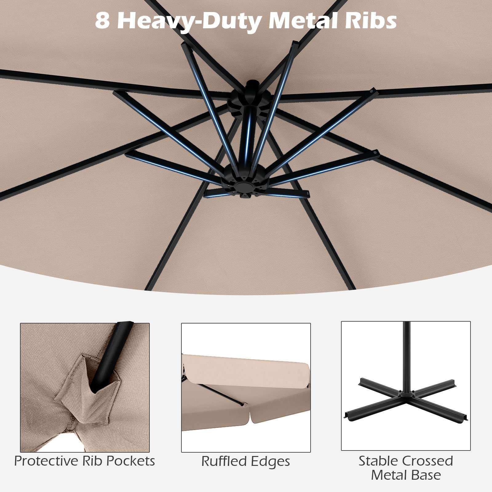 3m Offset Hanging Umbrella with Cover Patio Cantilever Umbrella w/Easy Tilt Adjustment