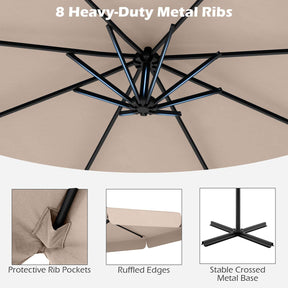 3m Offset Hanging Umbrella with Cover Patio Cantilever Umbrella w/Easy Tilt Adjustment