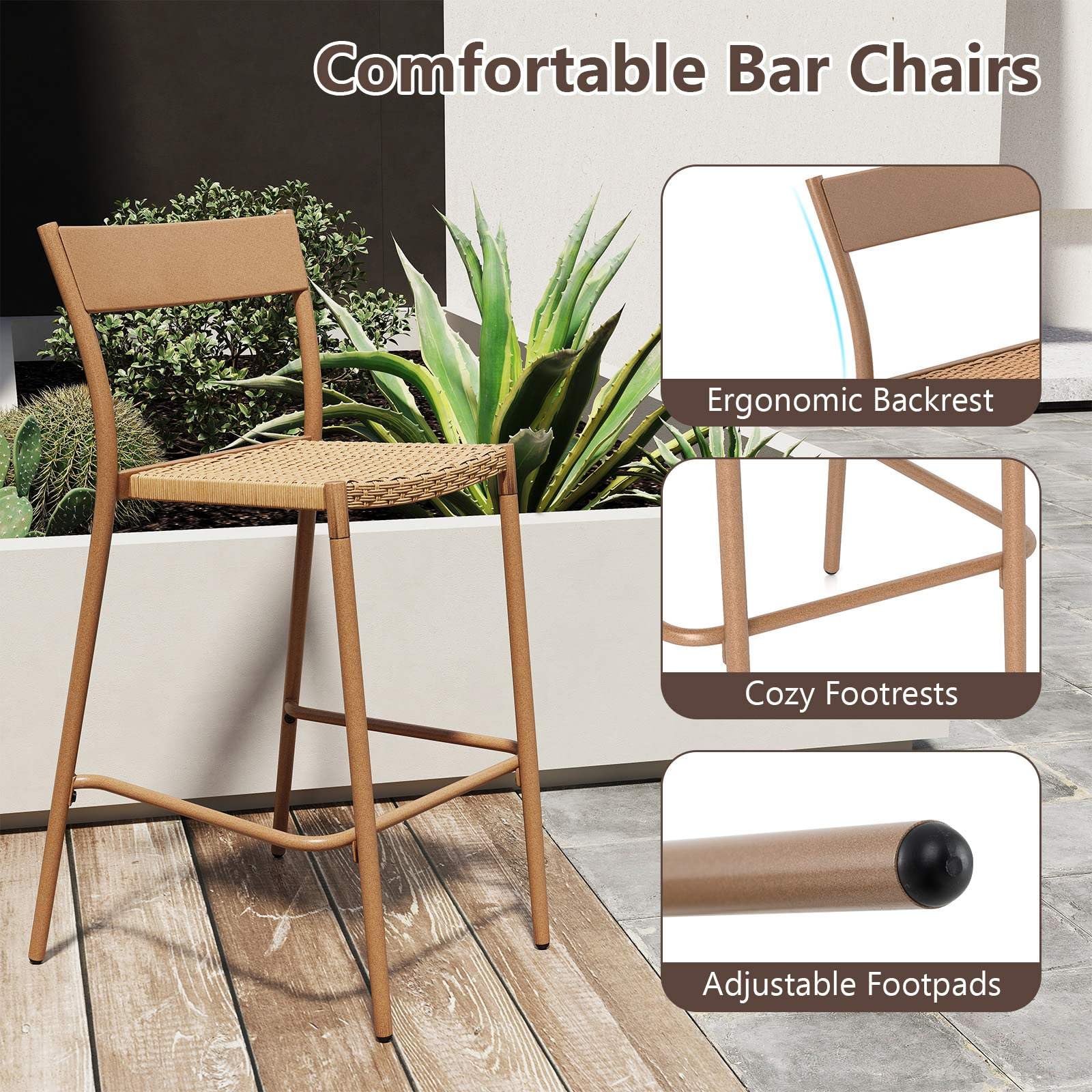 Patio Barstools Set of 2, Outdoor Bar Height Chairs