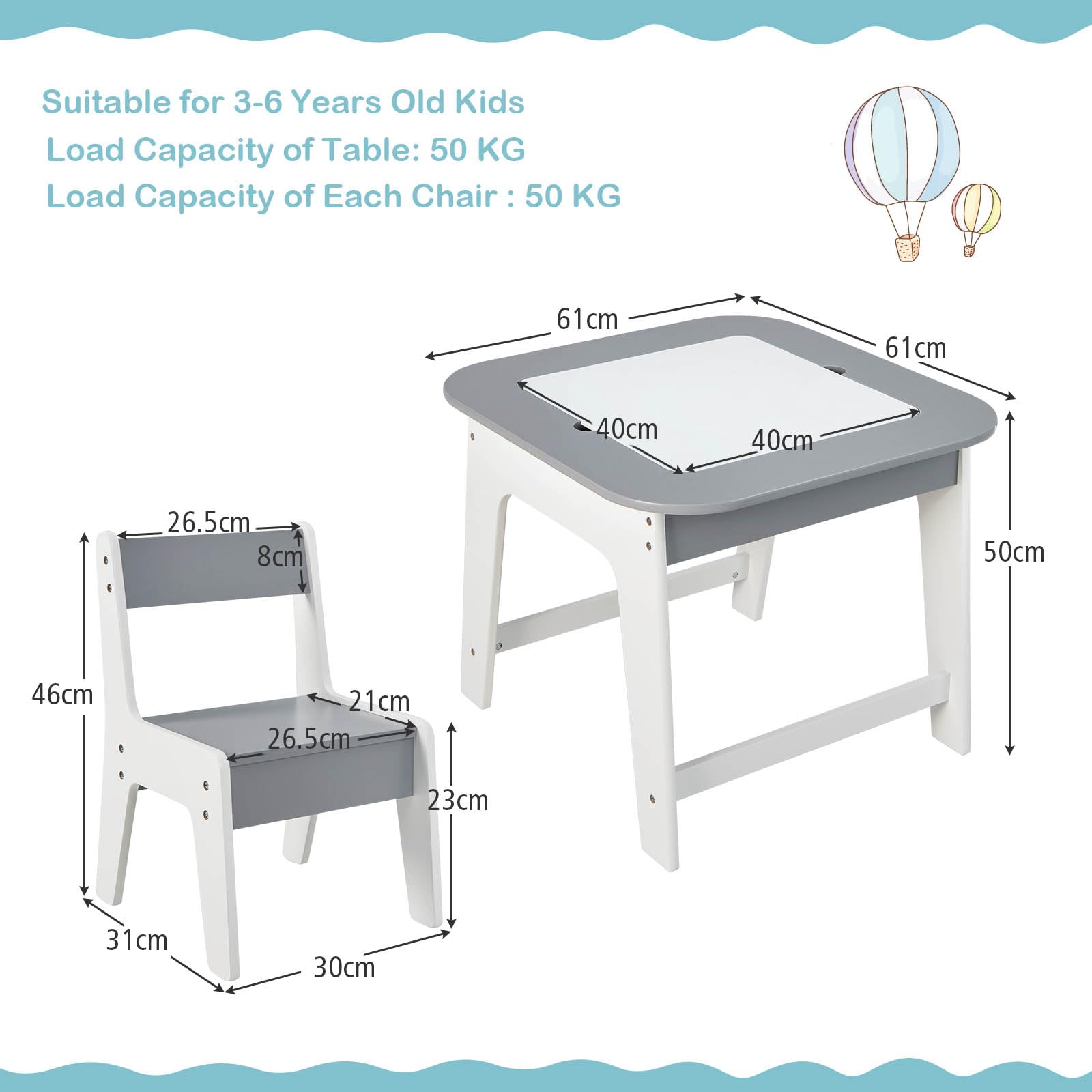 Kids Table & Chairs Set, Toddler Activity Table Set with Double-Sided Tabletop & Hidden Storage Space