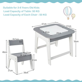 Kids Table & Chairs Set, Toddler Activity Table Set with Double-Sided Tabletop & Hidden Storage Space