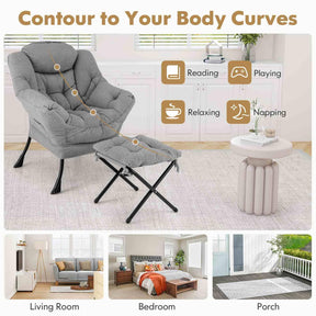 Lazy Chair with Ottoman, Modern Accent Chair with Folding Footrest, Head Pillow, Armrests, Storage Pocket