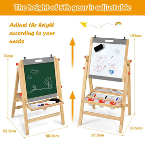 BABY JOY Kids Art Easel, 3-in-1 Wooden Toddler Easel w/Paper Roll, Storage Tray, Eraser