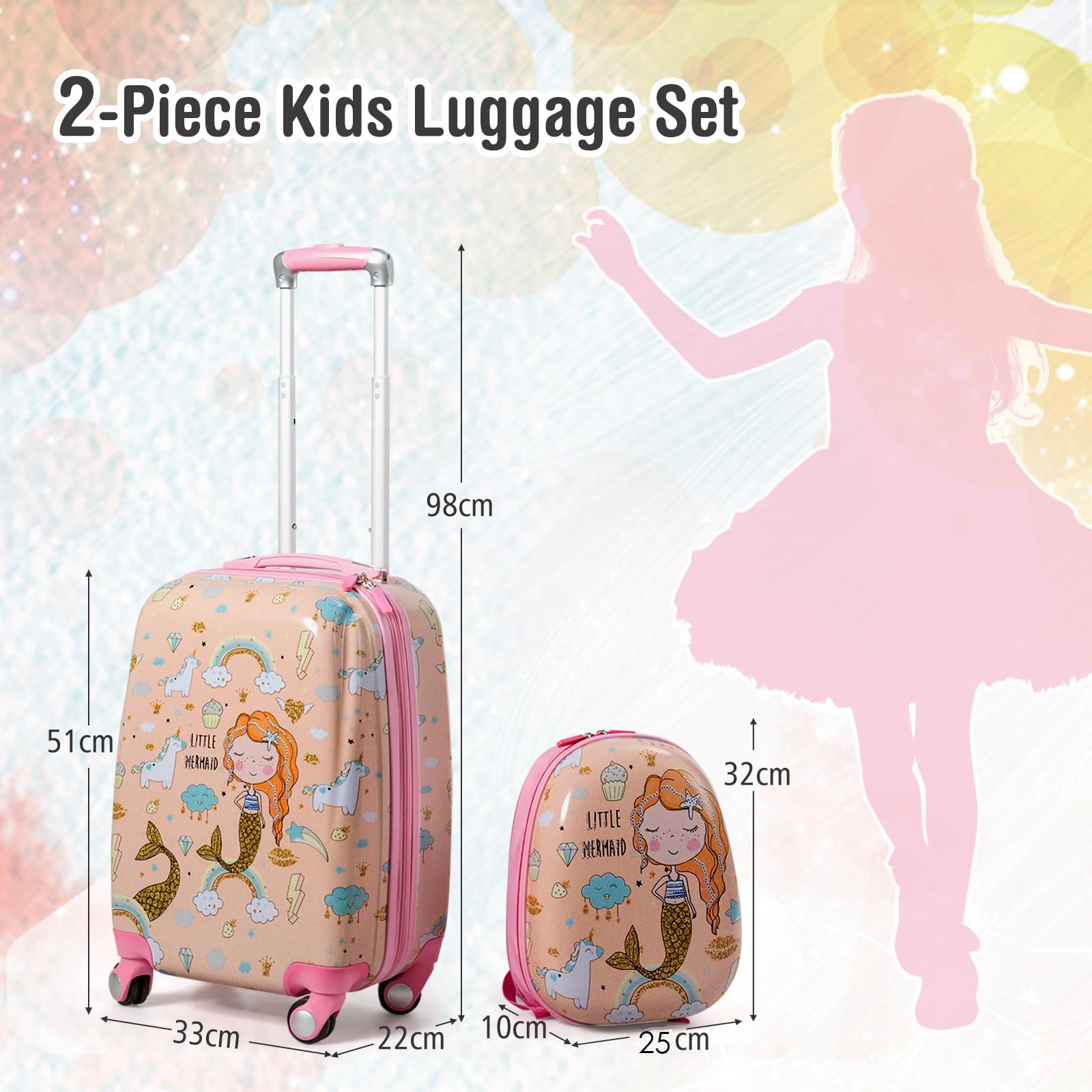 BABY JOY 2 Pieces Kids Luggage Set, Children Hard Shell Travelling Case