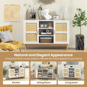 Giantex 120cm Sideboard Buffet Cabinet, Floor Storage Cabinet with 2 Bamboo Woven Doors