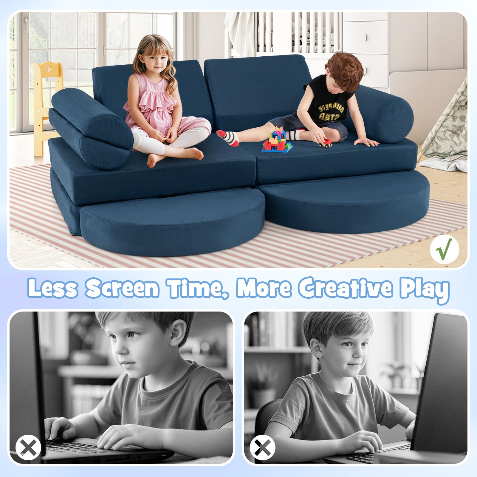 13 PCS Modular Kids Play Couch for Nursery Playroom Bedroom Living Room