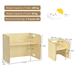 HONEY JOY Kids Table and Chair Set, 3 Pieces Wooden Activity Table Bench w/Storage Shelves