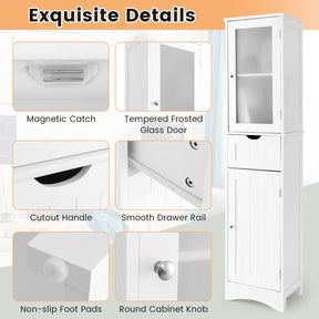 Giantex Freestanding Storage Cabinet, 170 cm Tall Slim Bathroom Cabinet with 2 Adjustable Shelves, 2 Doors and 1 Drawer