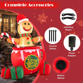 210CM Inflatable Gingerbread Man in Hot Cocoa Mug, Xmas Blow up Yard Decoration with Built-in LED Lights