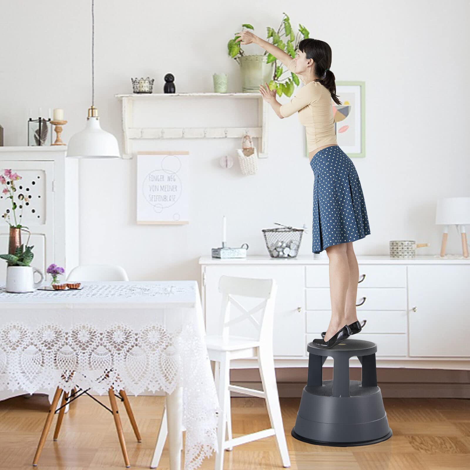 Giantex Rolling Step Stool, Kick Stool Ladder with Non-Slipping Platform