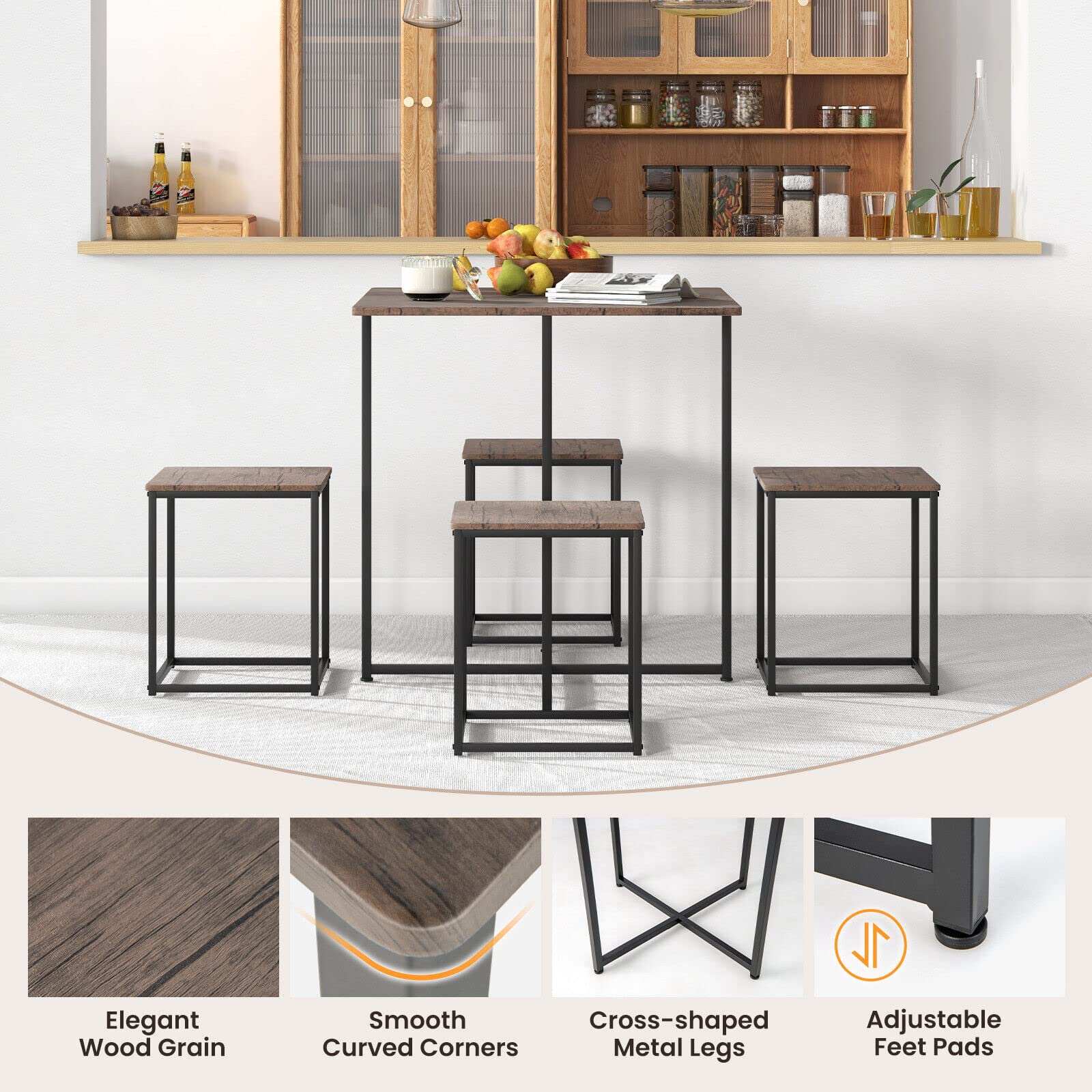 Giantex 5 Piece Dining Table and Chair Set, Industrial Kitchen Table Set with 4 Stools , Gray