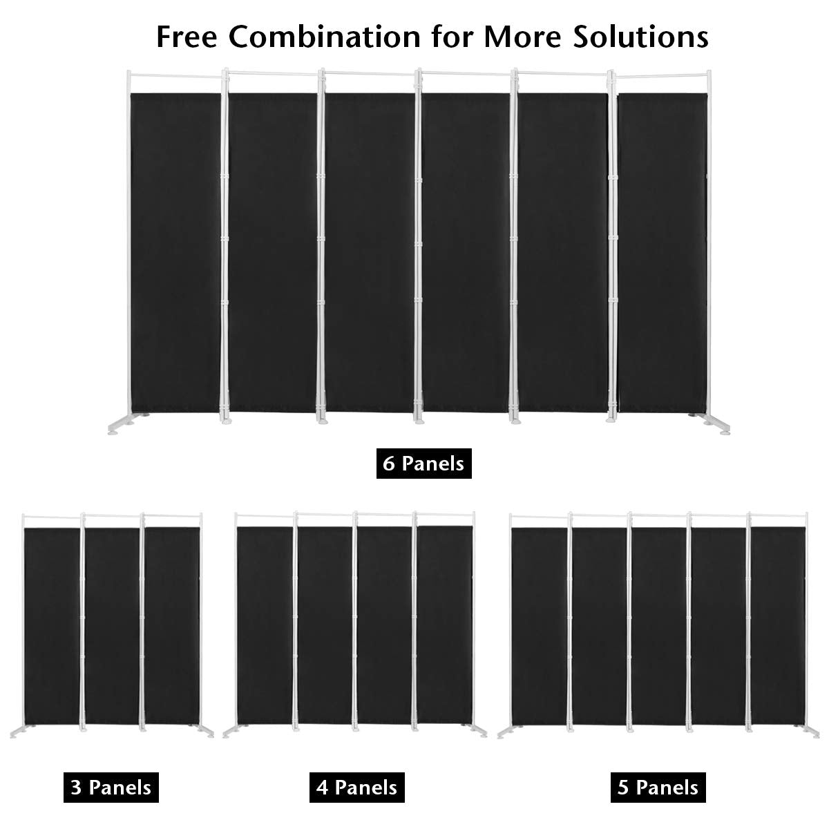 6 Panel Room Divider, 300x180CM Folding Privacy Screen with Steel Frame & Fabric Surface