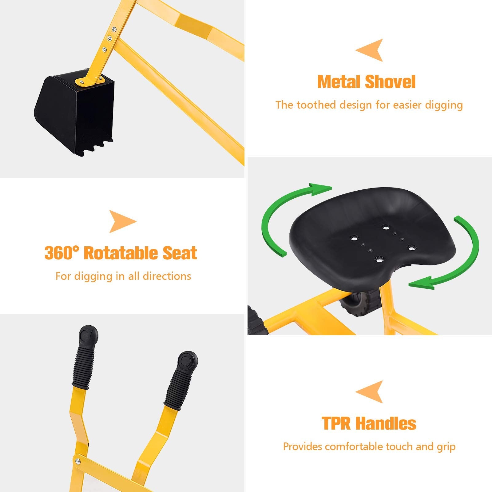Kids Ride-on Sand Digger with Wheels, Ride On Excavator Crane with 360° Rotating Seat for Dirt
