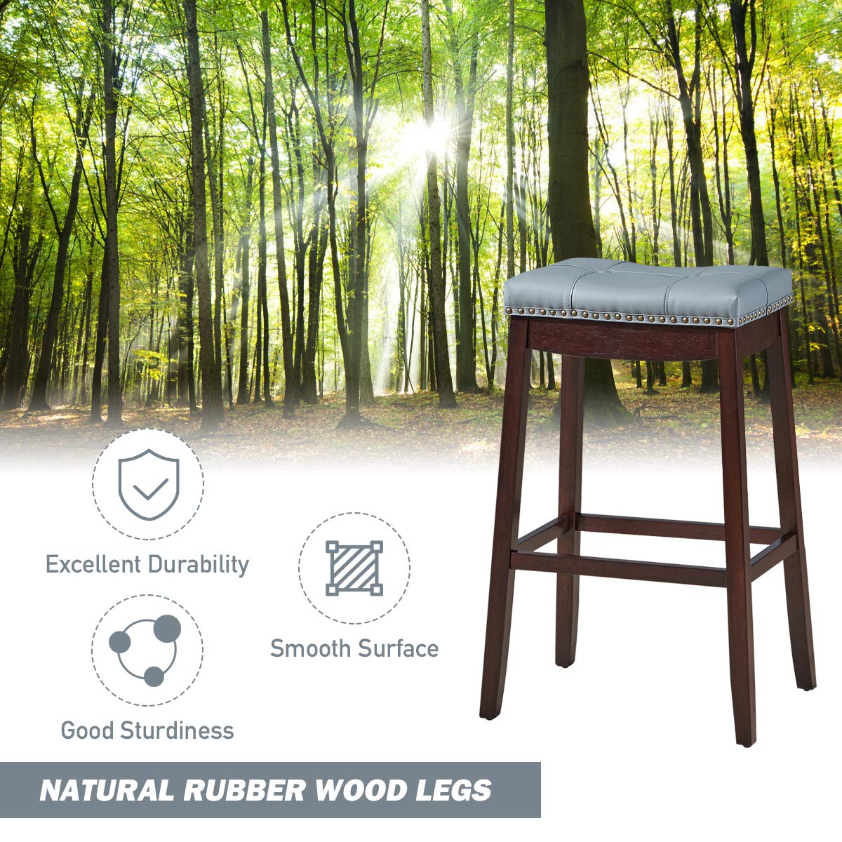 Giantex 74cm Saddle Bar Stools Set of 2, Backless Nailhead Bar Stool